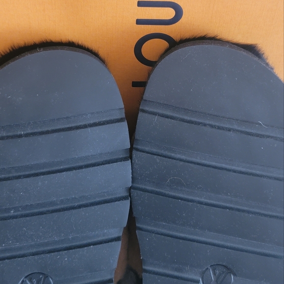 LOUIS VUITTON AUTHENTIC BLACK BROWN MINK LEATHER MULE MONOGRAM EMBOSSED 10 US 40 - Picture 12 of 17